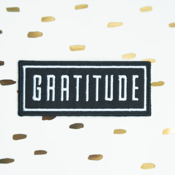 Gratitude embroidered iron on jacket patch