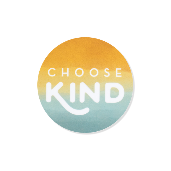 Choose Kind round vinyl sticker with text and watercolor texture