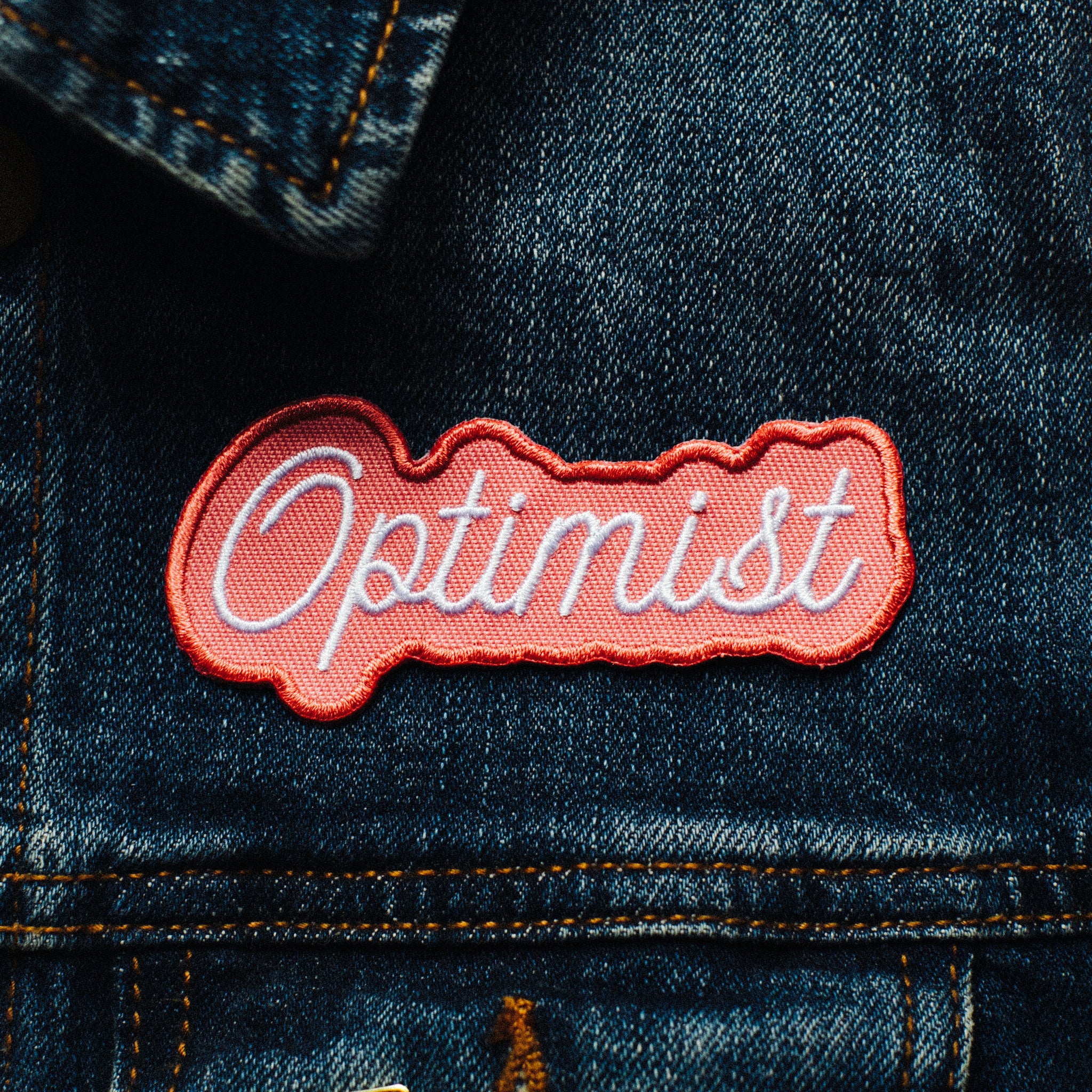 Optimist iron on embroidered jean jacket patch