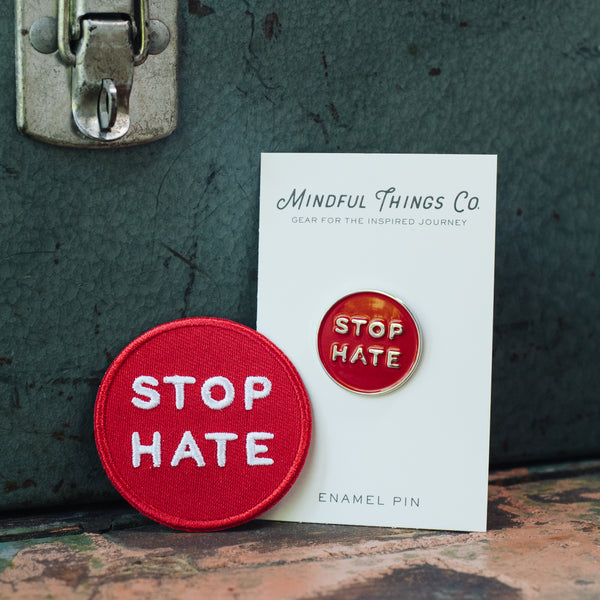 Stop hate enamel pin and embroidered patch gift set