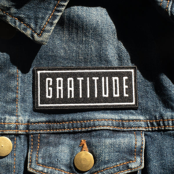 Gratitude embroidered iron on or sew on jacket patch