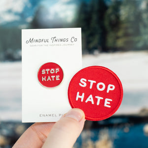 Stop Hate Embroidered patch and enamel pin gift set