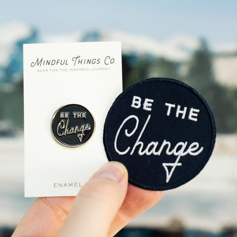 Be the Change enamel pin and embroidered patch gift set