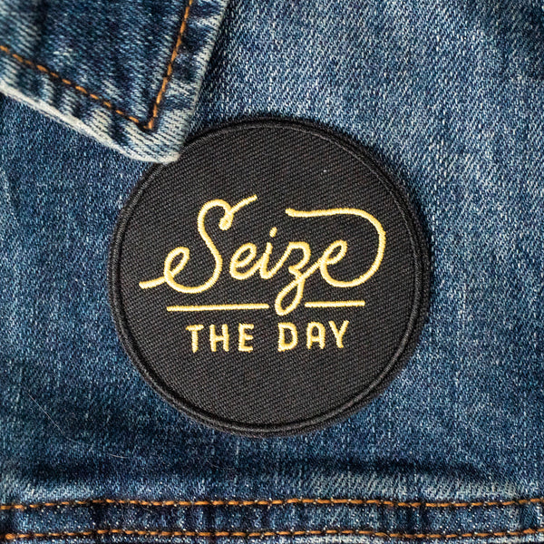 Seize the Day inspirational embroidered iron on jacket patch