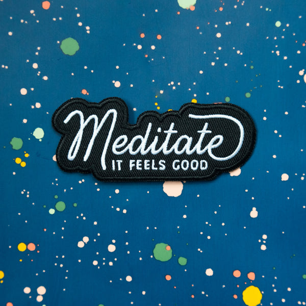 Meditate embroidered backpack patches
