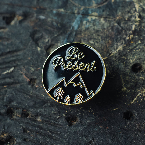 be present mediation enamel pin black with gold