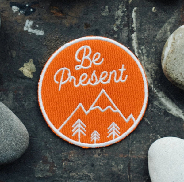 Be Present embroidered iron on jacket patch