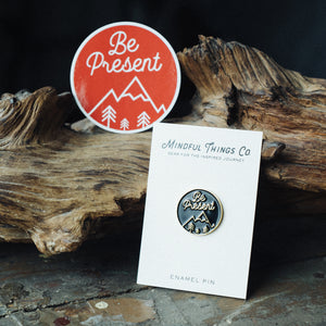 Be Present soft enamel pin and vinyl sticker gift set