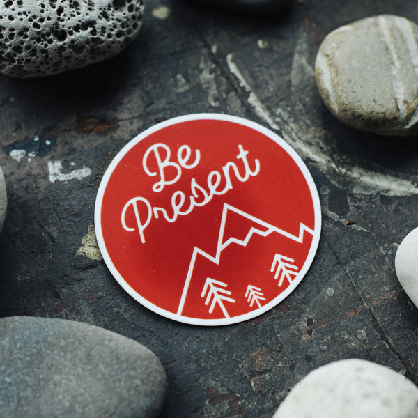 be present mindful vinyl sticker in red and white